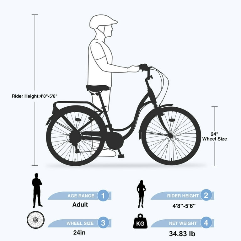 24 Inch Women s Bike with 7 Speed Gear Shift and Steel Frame Commuter Bike with Comfortable Saddle V Brakes Adjustable Seat Post for Women Multi Colors Walmart