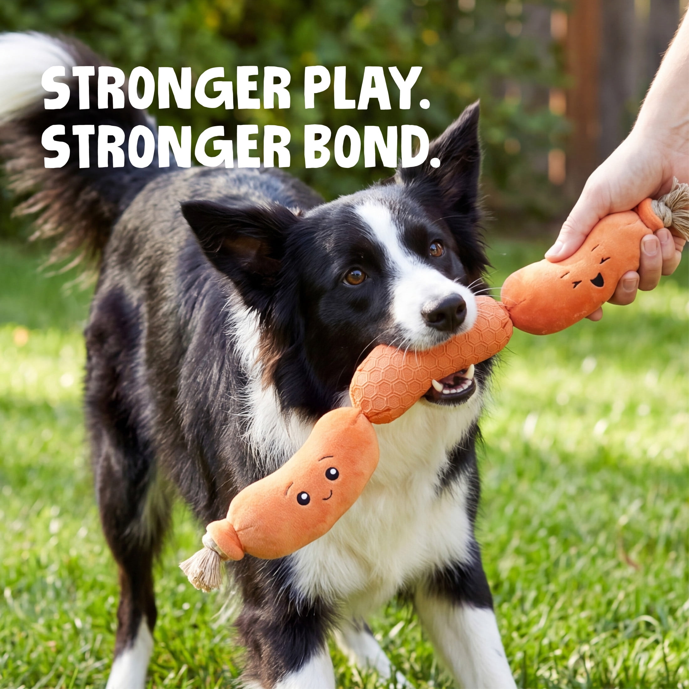 goDog Tough N Texture Hot Links Squeaky Dog Toy, Plush & Rope with Chew Guard Technology, Large