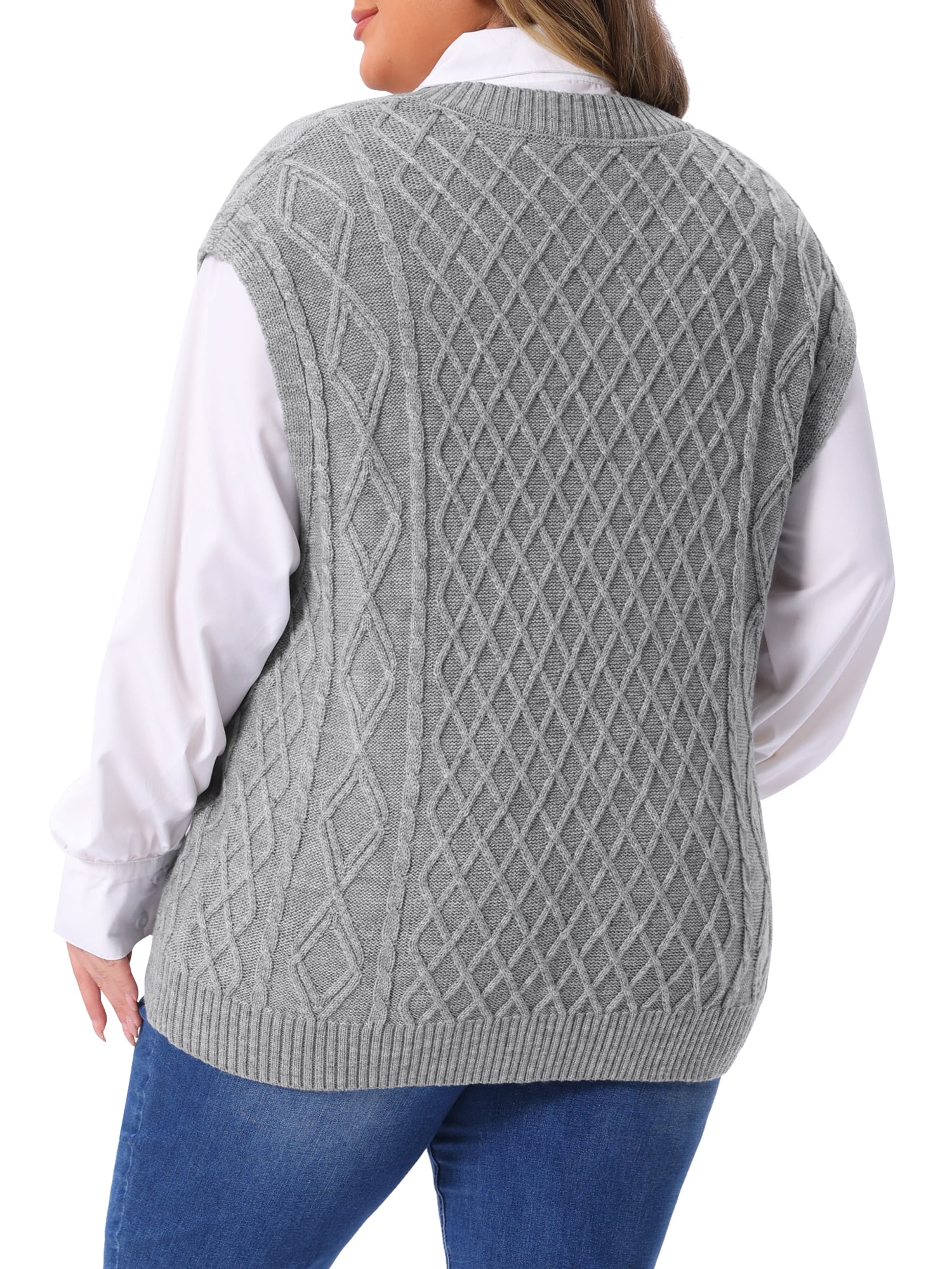 DARING DIVA Women's Plus V Neck Ribbed Knit Sleeveless Pullover Tops 4X Gray