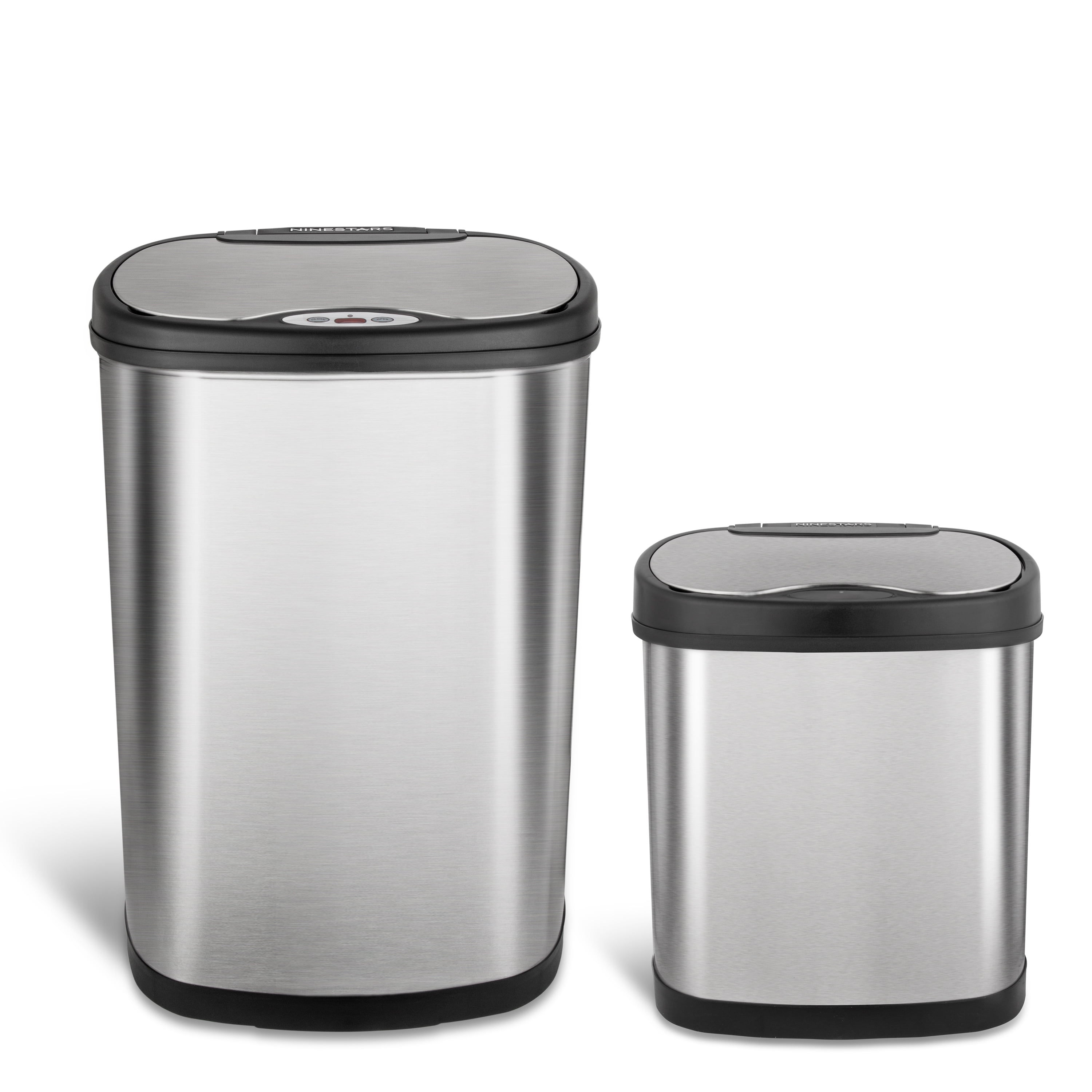 Nine Stars Automatic Kitchen Trash Can Combo, 13 Gallon + 3 Gallon Stainless Steel, Motion Sensor Hands-Free Soft-Close Lid Garbage Bin, Silver