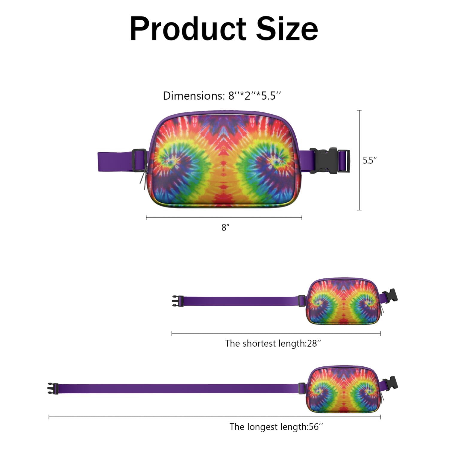 Boho Watercolor Tie Dye Fanny Pack – Multicolor Abstract Pattern Waist Bag with Hippie Rainbow & Retro Design