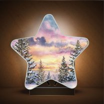 Star Night Light Auto On/Off Plug-in Wall Light with Light Sensor Warm White LED for Home Party Watercolor Winter Landscape