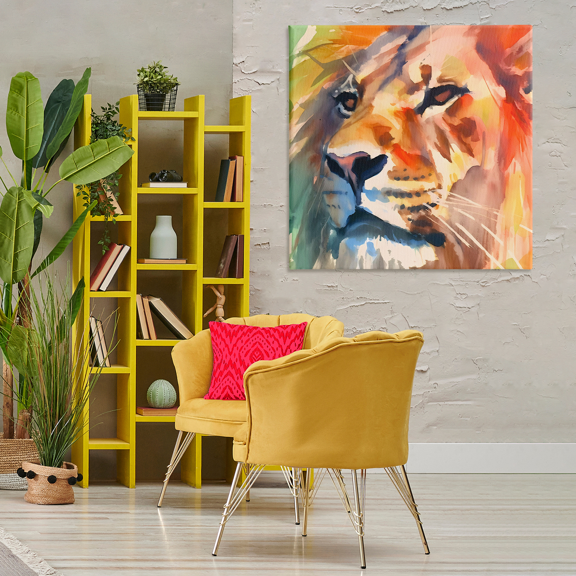Stupell Industries Strong Lion Gaze Animals & Insects Painting Gallery Wrapped Canvas Art Print Wall Art, 36 x 36