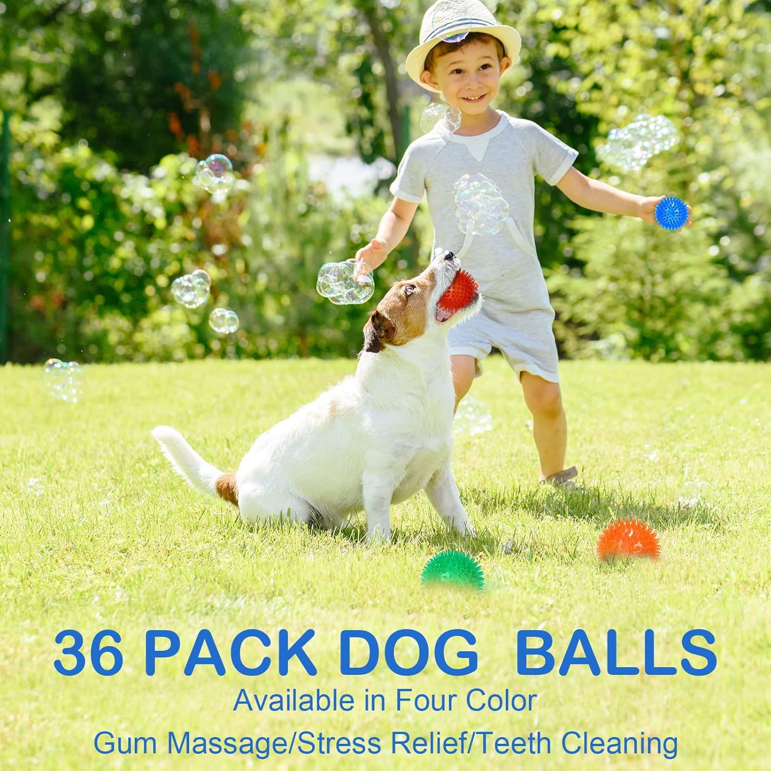 36 Pcs Squeaky Balls for Dogs Squeaky Dog Toys Bulk 2.5 Inch Spiky Pet Chew Balls Interactive Fetch Toys for Puppy Cleans Teeth and Training