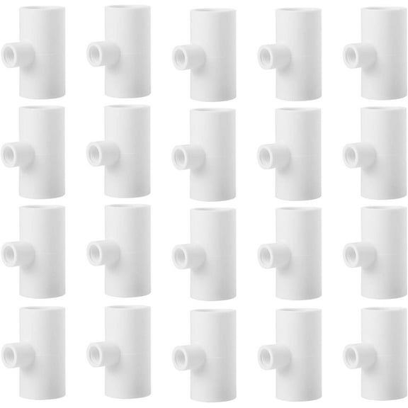20 Pack Chicken Waterer PVC Tee Fittings - Fully Automatic for Threaded Chicken Waterer Nipples/Cups/Feeders/Poultry Water Drinker, White