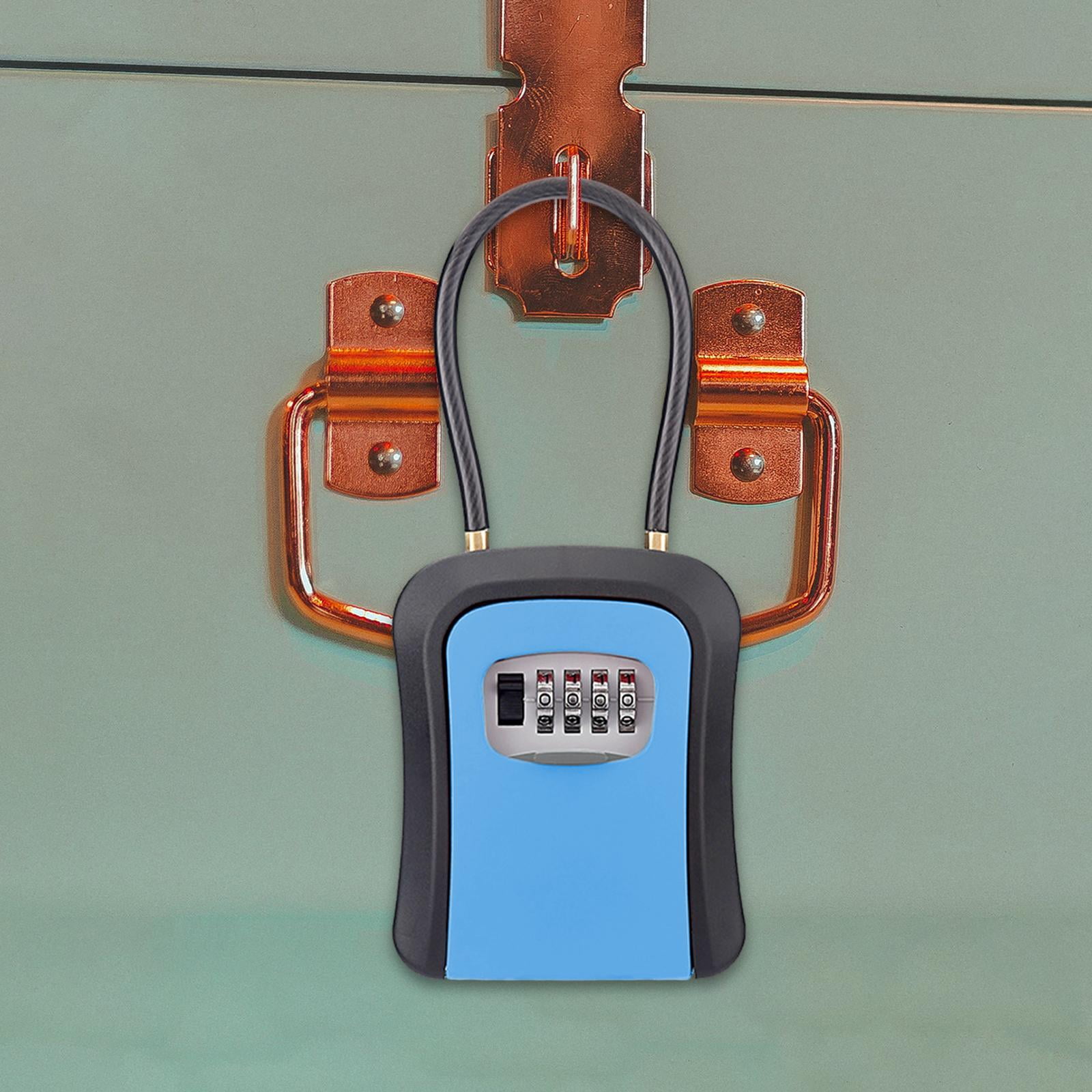 Colaxi Box Key Security Box with 4 Digit Combination Steel Cable Shackle Weatherproof Portable for Door Knob or Car Durable Blue