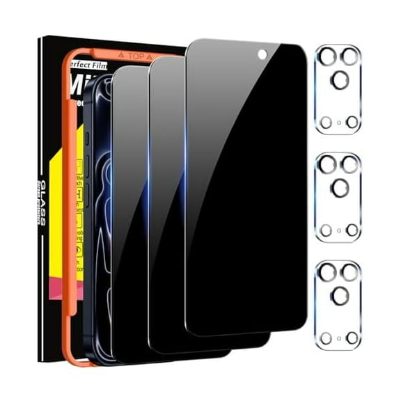 1997 3 Pack Privacy Screen Protector for iPhone 17 Pro Max [Phone Case Friendly] Accessories Private Film, 3 Pacs Tempered Glass Camera Lens Protector, with Mounting Frame for Apple Anti Spy