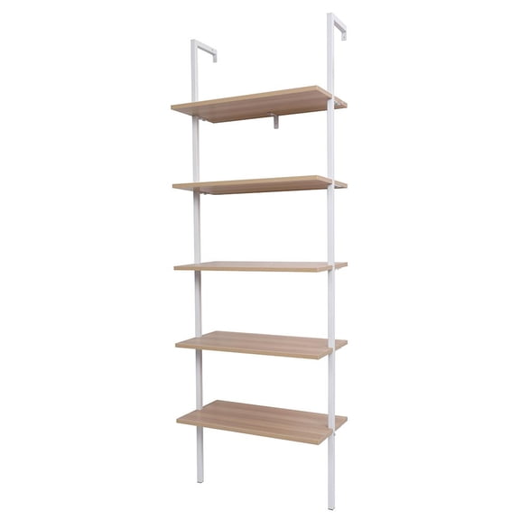 GoDecor 5-Shelf Wood Ladder Bookcase with Metal Frame Shelving Bookshelf Vintage Bookcase