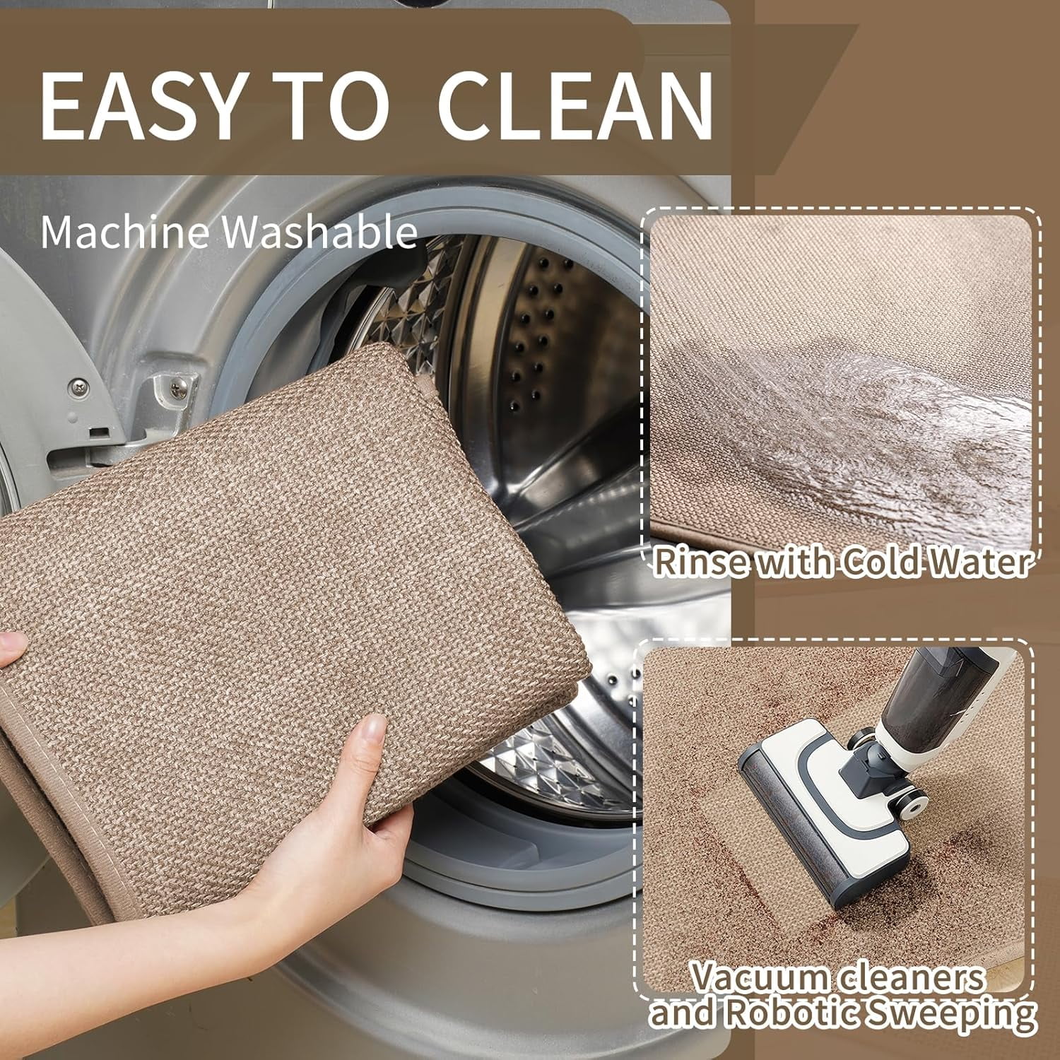 Kitchen Rugs and Mats Non Slip Washable, 17"x47" Brown Absorbent Runner Rugs for Kitchen, Front of Sink, Kitchen Mats for Floor，Easy to Clean and Maintain Kitchen Floor mat