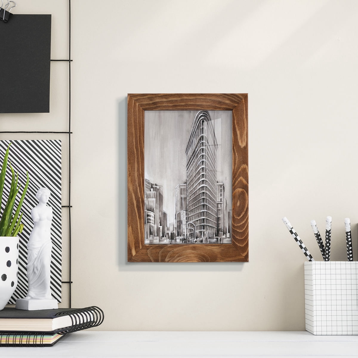 Art Deco Cityscape II -Framed Print w/glass-Walnut