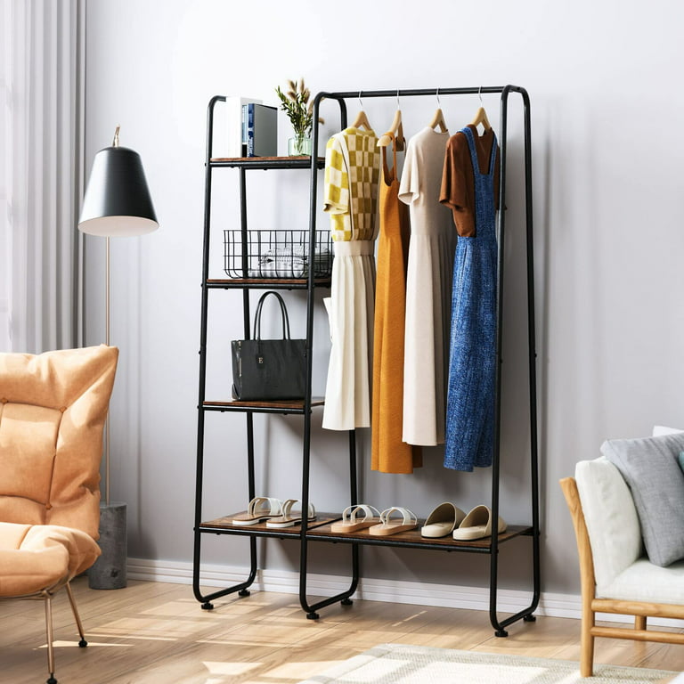 Folding 3 Shelf Narrow Black Metal with Natural Wood Shelves - Brightroom™