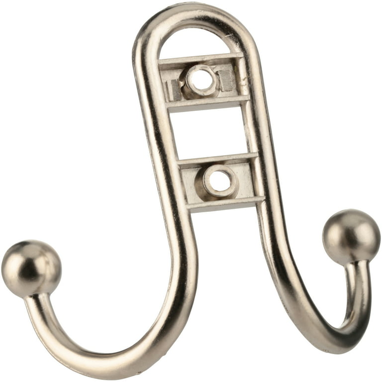 Mainstays, Double-Hook Coat Hook, Satin Nickel, Mounting Hardware Included,  10 lbs Limit