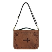 FORUDESIGNS Brown Cross Floral Bible Cover Lightweight Bible Case Waterproof Study Scripture Bag with Zipper Pocket Bible Organizer Case Bible Journaling Supplies, M