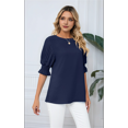 thumbnail image 7 of Blouses for Women Dressy Casual 1/2 Length Sleeve Womens Tops with Smocked Cuffs Navy Blue M, 7 of 7