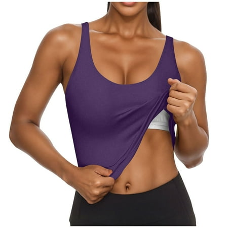 HUJlwoi Tank Top with Built in Bra for Women Crop Workout Gym Shirts Sleeveless Backless Basic Blouses U-Neck Fashionable Comfy Clothes