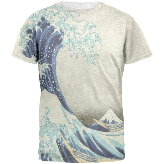 Great Wave Tsunami Japanese Painting Mens T Shirt Heather White MD