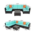 thumbnail image 3 of SalonMore 7PCS Rattan Wicker Patio Furniture Set Outdoor Wicker Sectional Set Patio Sectional for Garden, Outdoor Sectional Set with Lake Blue Cushion, 3 of 8