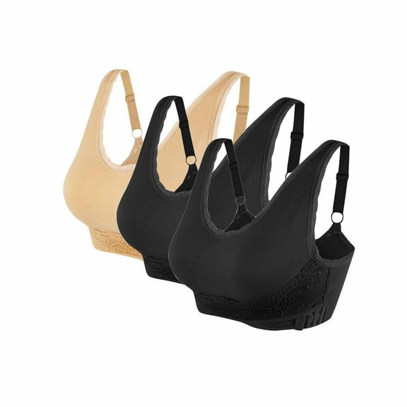 SHTXOZHI 3 Pack Wireless Sport Bras for Women Adjustable Strap Workout Yoga Bra Full Coverage Front Closure Bra