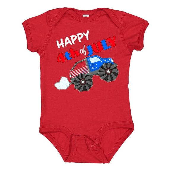 Inktastic Happy Fourth of July Monster Truck Boys or Girls Baby Bodysuit