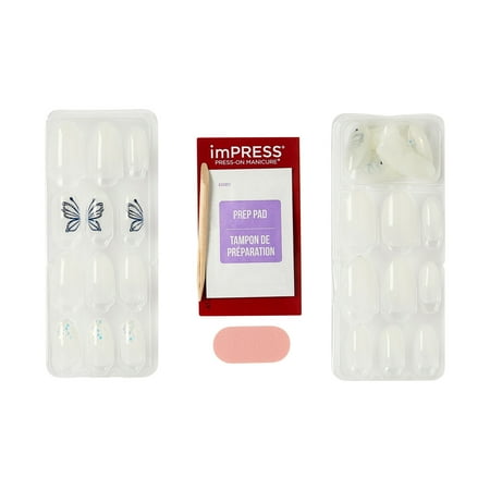 KISS imPRESS Design Press on Nails, Dazzle, White, Medium Almond, 30 Count