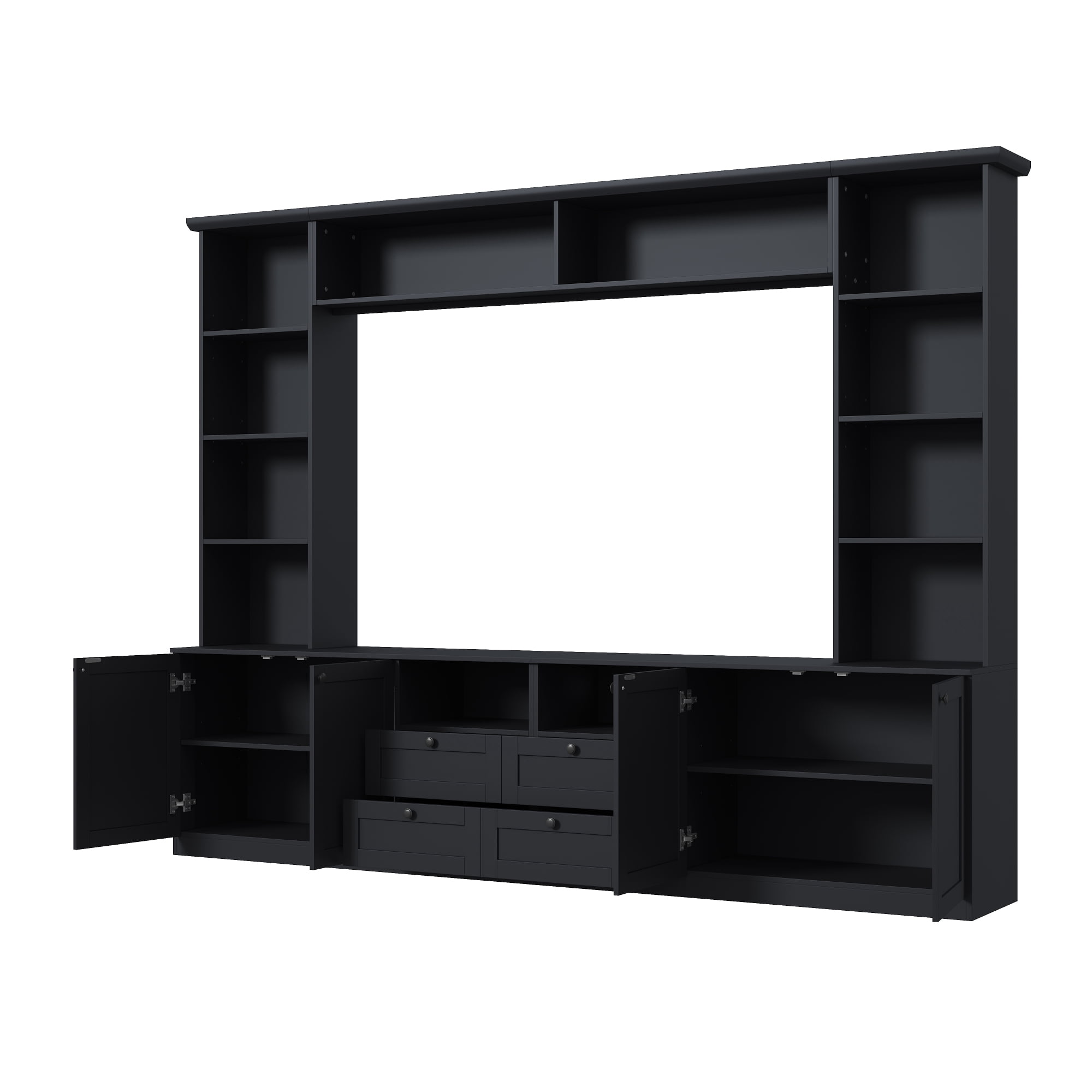 Farmhouse Entertainment Center Wall Unit with Bridge, 4 Drawers, Adjustable Shelves, Modern TV Stand for TVs Up to 70", Modern Media Console Cabinet with Storage for Living Room