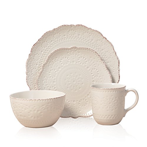Pfaltzgraff 5143149 Château Crème Ensemble de Vaisselle en Grès de 16 Pcs, Service pour 4, Blanc Cassé