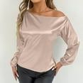 thumbnail image 4 of Kaemgyyd Satin Womens Tops Silk off the Shoulder Loose Dressy Blouse Soft Lantern Long Sleeve Elegant Shirt for Party, 4 of 7