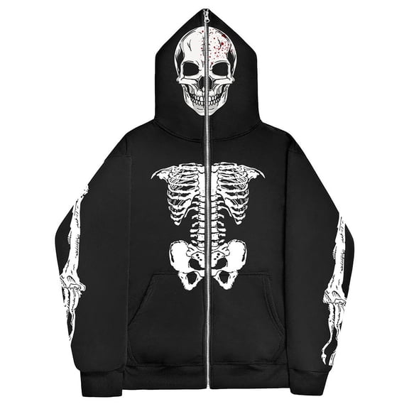 LxrBlank Glow in the Dark Skeleton Hoodie Men Women Y2K Gothic Full Zip Sweatshirt Harajuku Oversized Coat L