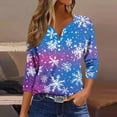 thumbnail image 2 of Feancey Women's 3/4 Sleeve Blouse Christmas Henley Shirts Dressy Trendy Snowflake Print Tunic Tops Holiday Casual Button V Neck Blouses Purple 3XL, 2 of 5