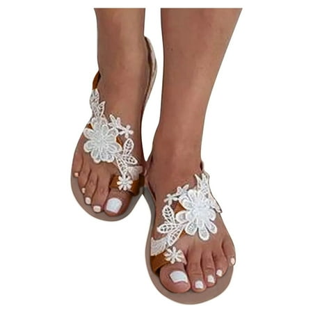 

Summer Womens Lace Flower Open Toe Casual Shoes Flats Comfortable Roman Sandals Summer Sandals for Women Sexy T Strap Sandals for Women Heeled Women Sandals Go Walk Dark Sandals for Women Women F