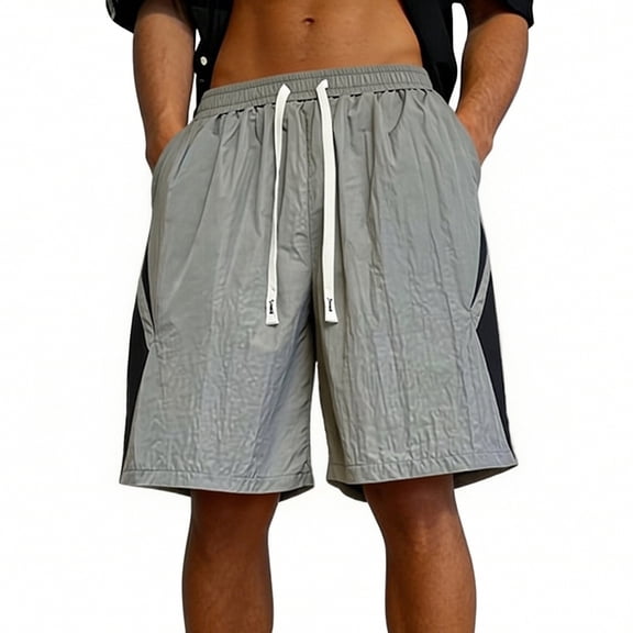MYAOYI Mens Shorts Color Block Casual Shorts, Elastic Waist Drawstring Loose Fit Shorts