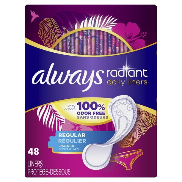 Always Radiant Daily Liners, Regular, Unscented, 48 Count
