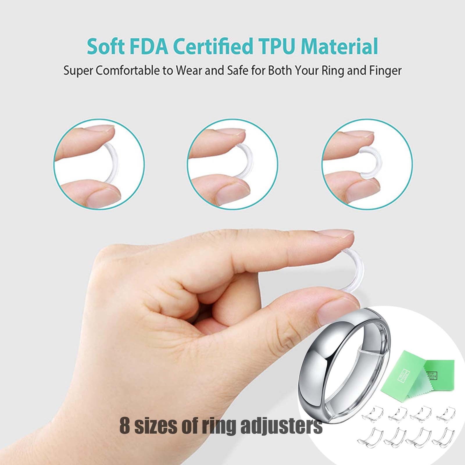 8 Sizes Silicone Ring Size Reducer Adjuster Ring Sizer Fit Any Rings, Adult Unisex, Size: One size, Clear
