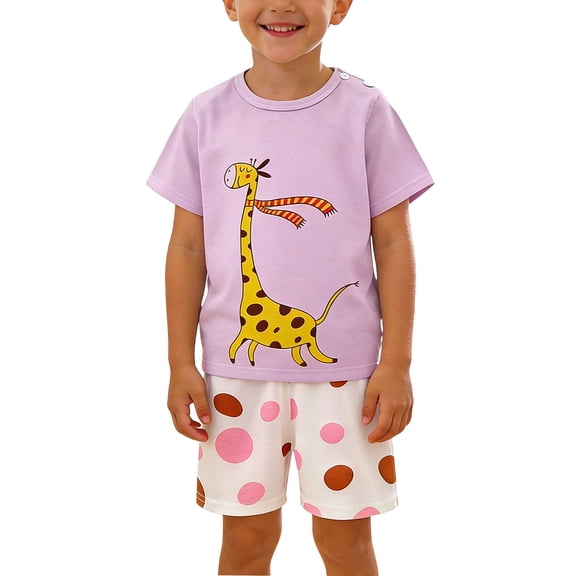 Girls Summer Shorts Set 2 Piece Cotton Clothes Outfits Cute Short Sleeve T-shirt & Shorts Sets Pink 6-7Years