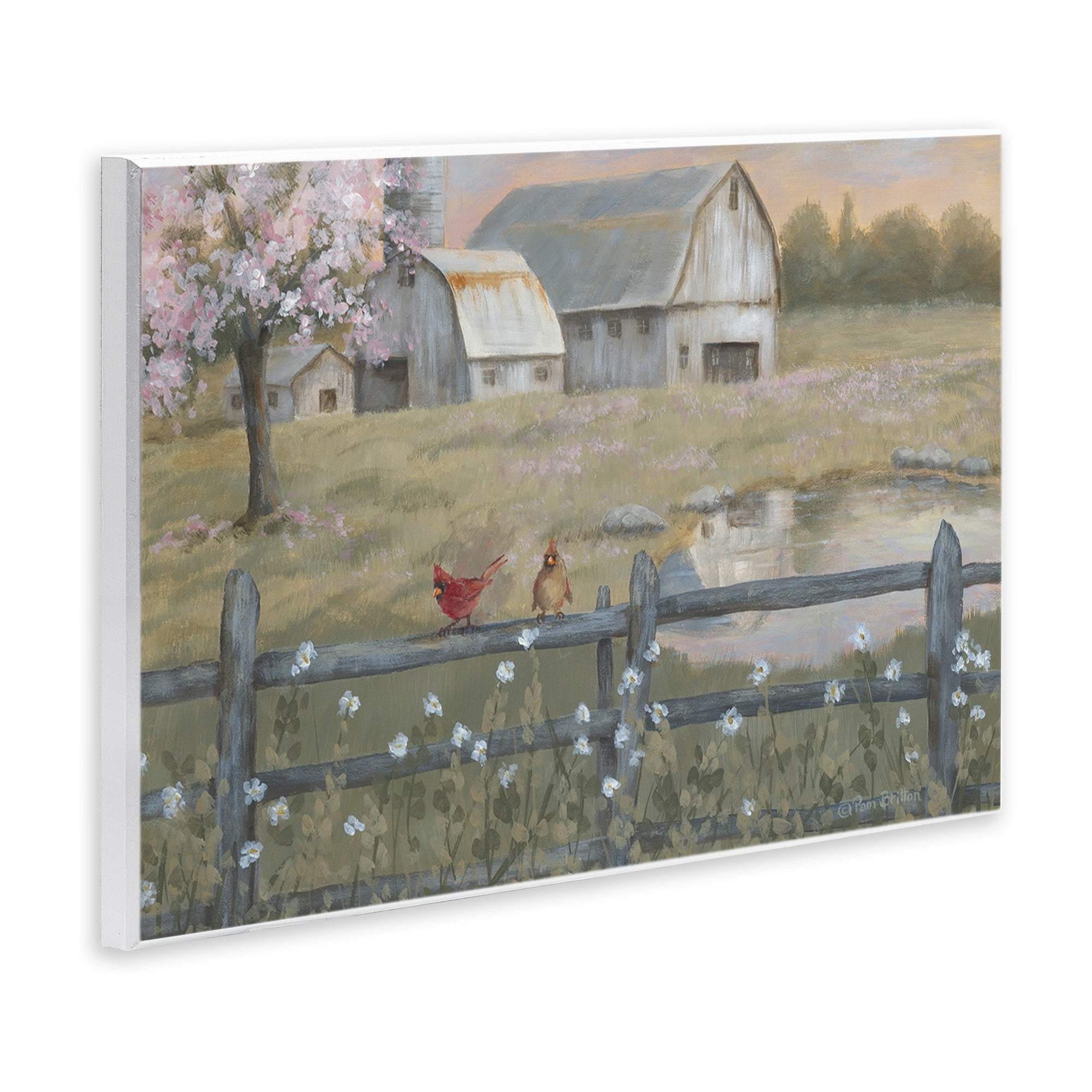 Stupell Industries Blossoming Trees Birds Perched Country Farm Fence Painting Unframed Art Print Wall Art, Design by Pam Britton