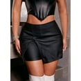 thumbnail image 4 of Women PU Leather Skort Asymmetrical Split Hem Festival Rave Fashion Bottoms, 4 of 6