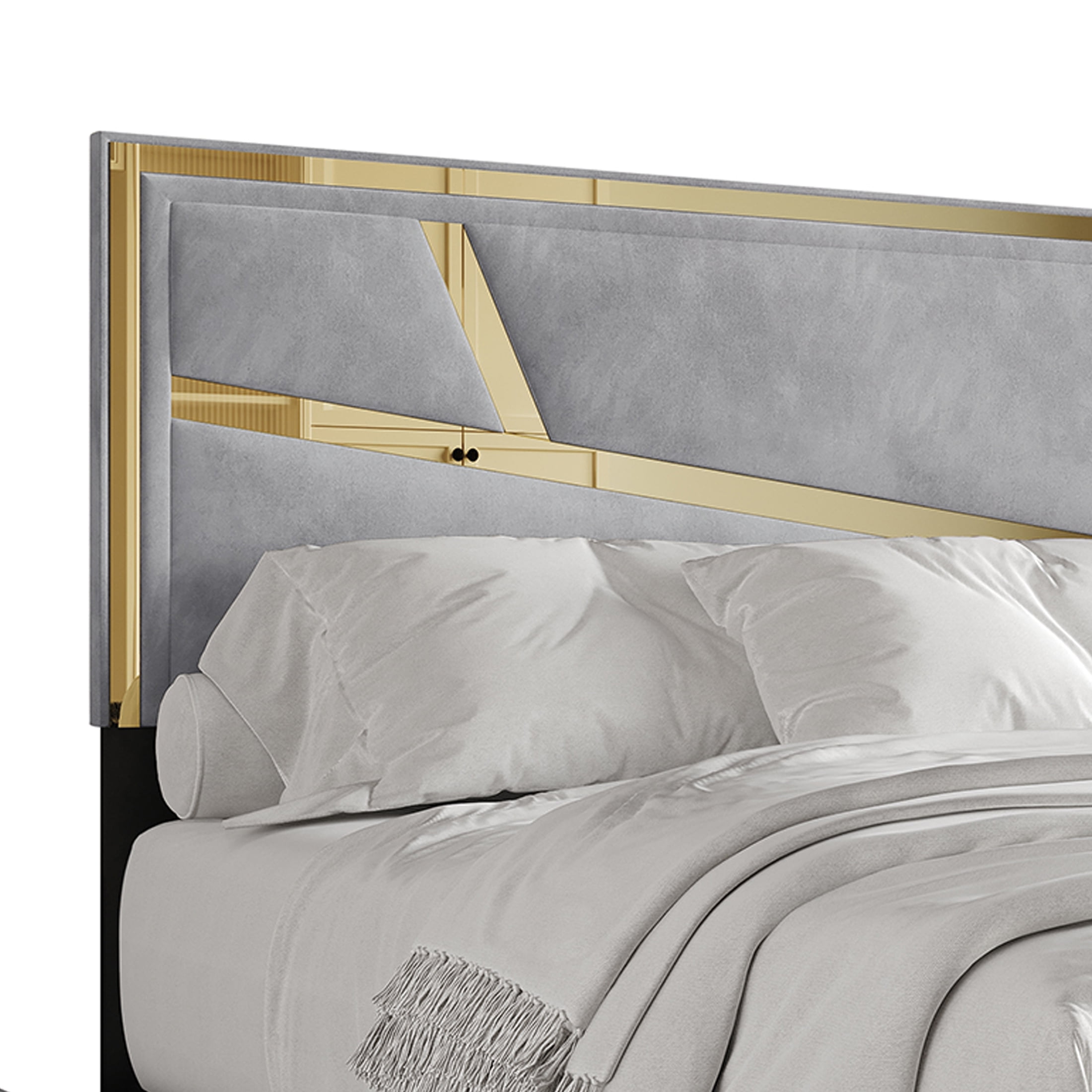 Castle Place Luxe Haven Velvet King Platform Bed with 4 Storage Drawers, Silver Grey