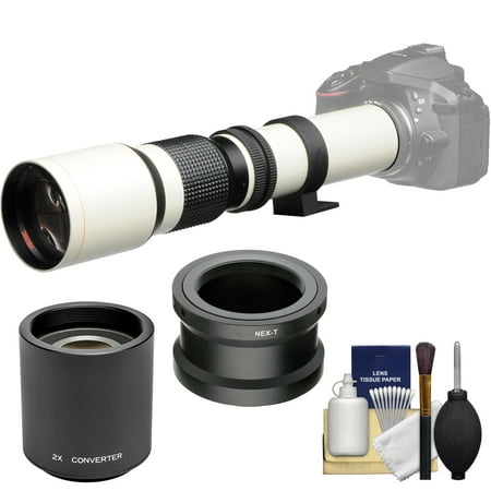 Vivitar 500mm f/8.0 Telephoto Lens (T Mount) (White) with 2x Teleconverter (=1000mm) + Accessory Kit for Sony Alpha A3000, A5000, A5100, A6000, A7, A7R, A7S E-Mount