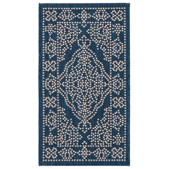 SAFAVIEH Courtyard Henrietta Medallion Indoor/Outdoor Area Rug, Navy/Beige, 2' x 3'7"