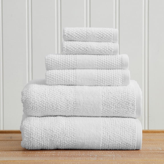 Great Bay Home Quick Dry Cotton Textured 6 Piece Towel Set, White