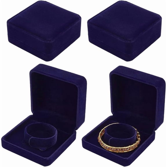 4Pcs Velvet Bracelet Gift Boxes 9x9cm/3.54x3.54inch Square Midnight Blue Velvet Bracelet Bangle Boxes Jewelry Storage Case Bangle Organizer Display for Bracelets Watches Storage