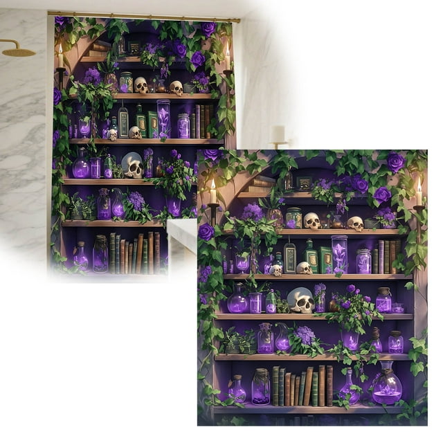 Fabric Shower Curtain Liner Polyester Reinforced Rustproof Halloween Design Water Resistant Machine Washable for Bathroom Tub Enclosure