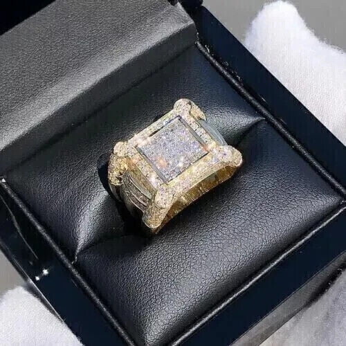 Men's Pinky Ring 14K Yellow Gold Plated Silver 2.00Ct Round Cut Lab Created VVS1/D Diamond