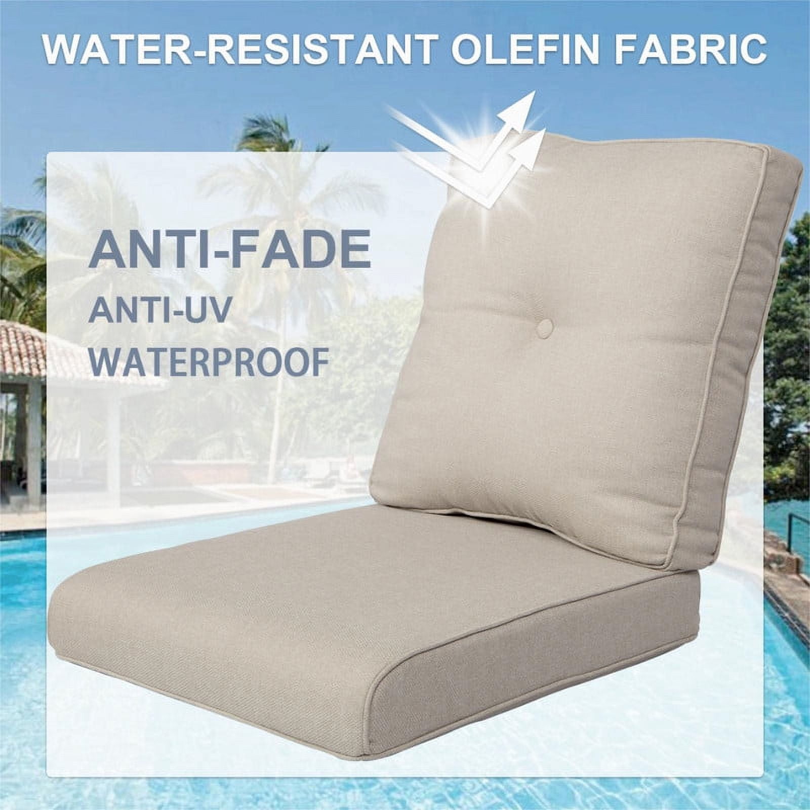 PARKWELL Outdoor 2-Piece Deep Seat Cushion,24 x 22, Water Repellent, Fade Resistant, Deep Seat Bottom and Back Cushion for Chair, Sofa, and Couch,Beige
