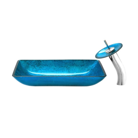 Vincennes Rectangular Glass Vessel Sink with Faucet, Ocean Blue
