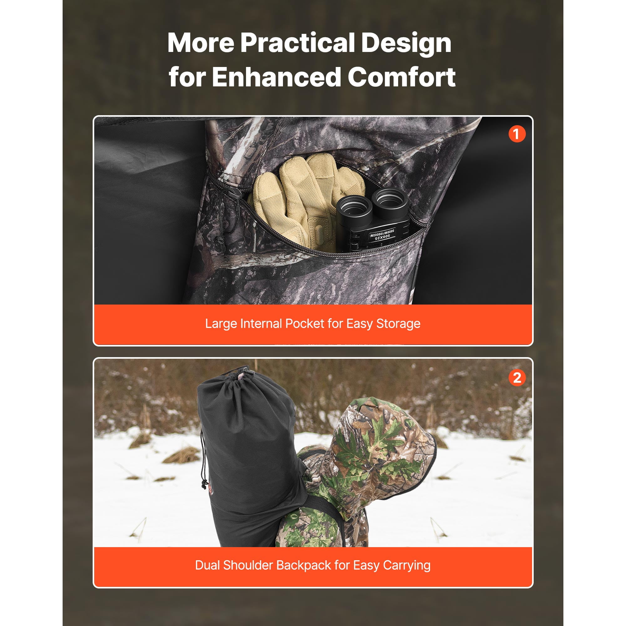 KFFKFF Portable Hunting Blind for One Person, Camouflage Tent with Carrying Bag, Durable Concealed Shelter Featuring Silent Zipper Door and Window, Ideal for Turkey and Deer Hunting