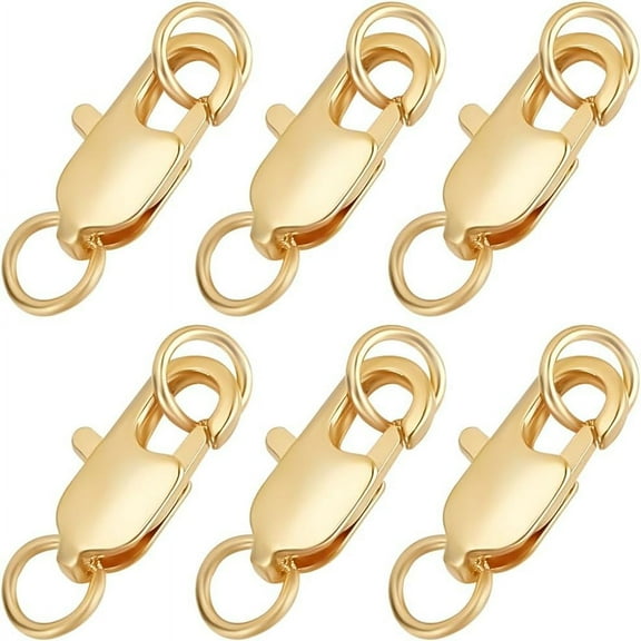 1 Box 20Pcs Lobster Clasp 18K Gold Plated Brass 12mm Rectangle Lobster Claw Clasps with Jump Ring for Jewelry Making DIY Gold