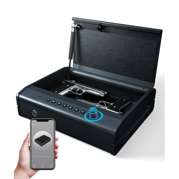 PINEWORLD Gun Safe, Biometric Gun Safes for Handgun, 4-Quick Access Unlock Pistol Safe with Fingerprint/Passcode/APP/Key, Gun Case for Firearm, Gun Lock Box for Nightstand Beside, Heavy Duty