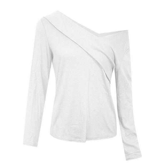 Inkach Women Solid Slim Fit Off Shoulder Pullover Long Sleeve Blouse Tops