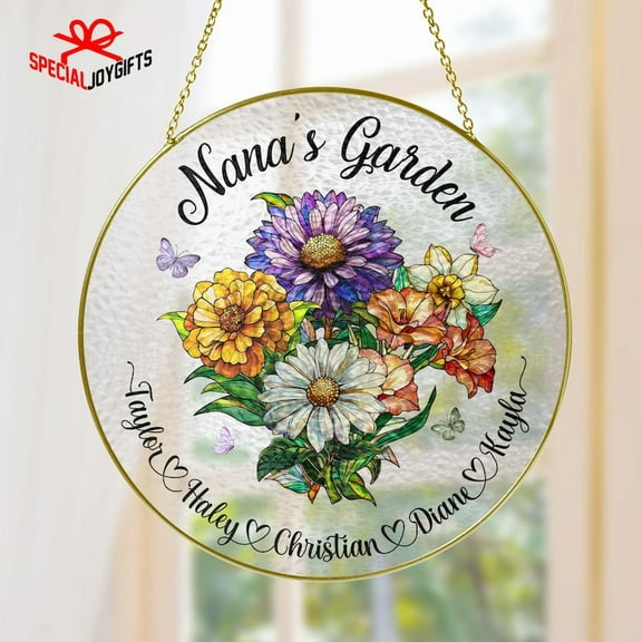 Personalized Grandma's Garden Gift For Grandma, Grandma Gift, Mother's Day Gift For Grandma, Nana Birth Month Flower Stain Glass Suncatcher